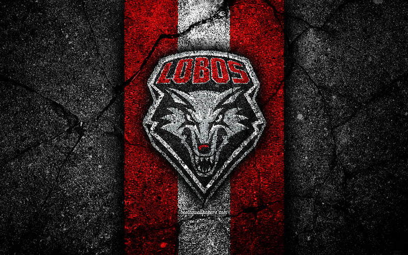 New Mexico Lobos american football team, NCAA, red white stone, USA, asphalt texture, american football, New Mexico Lobos logo, HD wallpaper