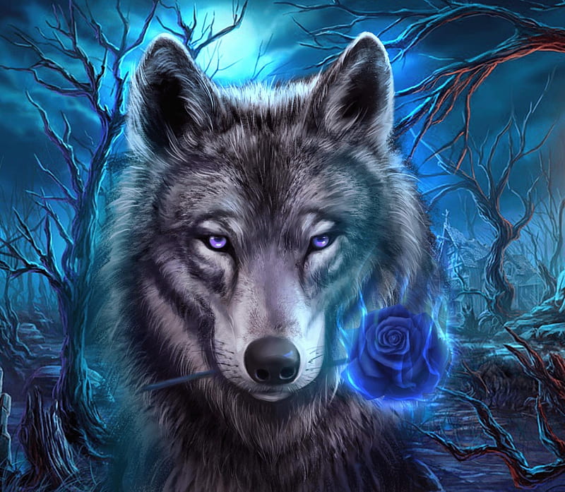 brown wolves with blue eyes