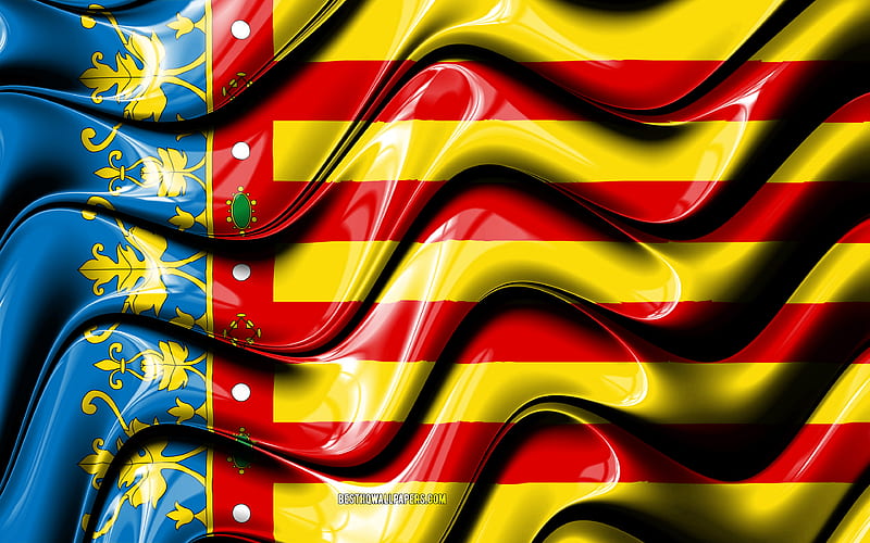 Valencia Flag Cities of Spain, Europe, Flag of Valencia, 3D art, Valencia, Spanish cities, Valencia 3D flag, Spain, HD wallpaper