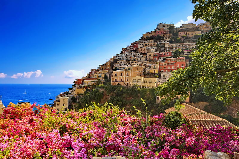 Positano, vacation, view, Italy, travel, town, bonito, sky, que, sea ...