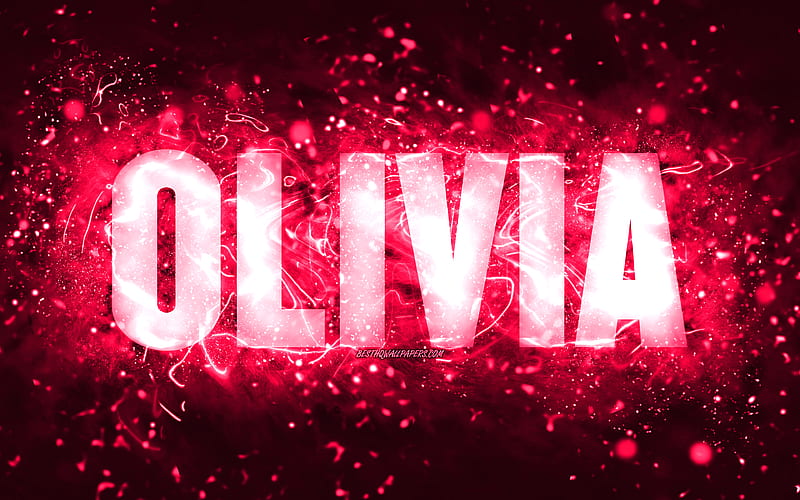Happy Birtay Olivia pink neon lights, Olivia name, creative, Olivia Happy Birtay, Olivia Birtay, popular american female names, with Olivia name, Olivia, HD wallpaper