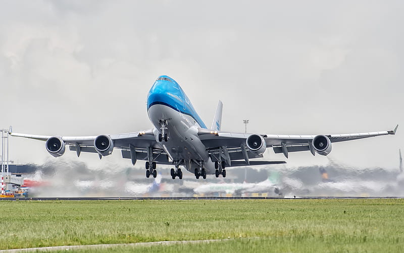 Boeing 747, passenger plane, airplane take off, airport, passenger airliner, air travel concepts, KLM, Boeing 747-400, take off plane, Boeing, HD wallpaper
