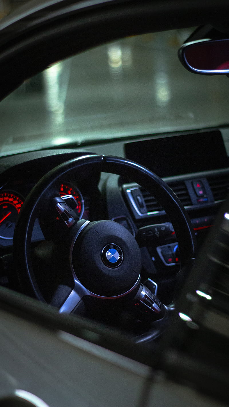 bmw, steering wheel, speedometer, interior, HD phone wallpaper