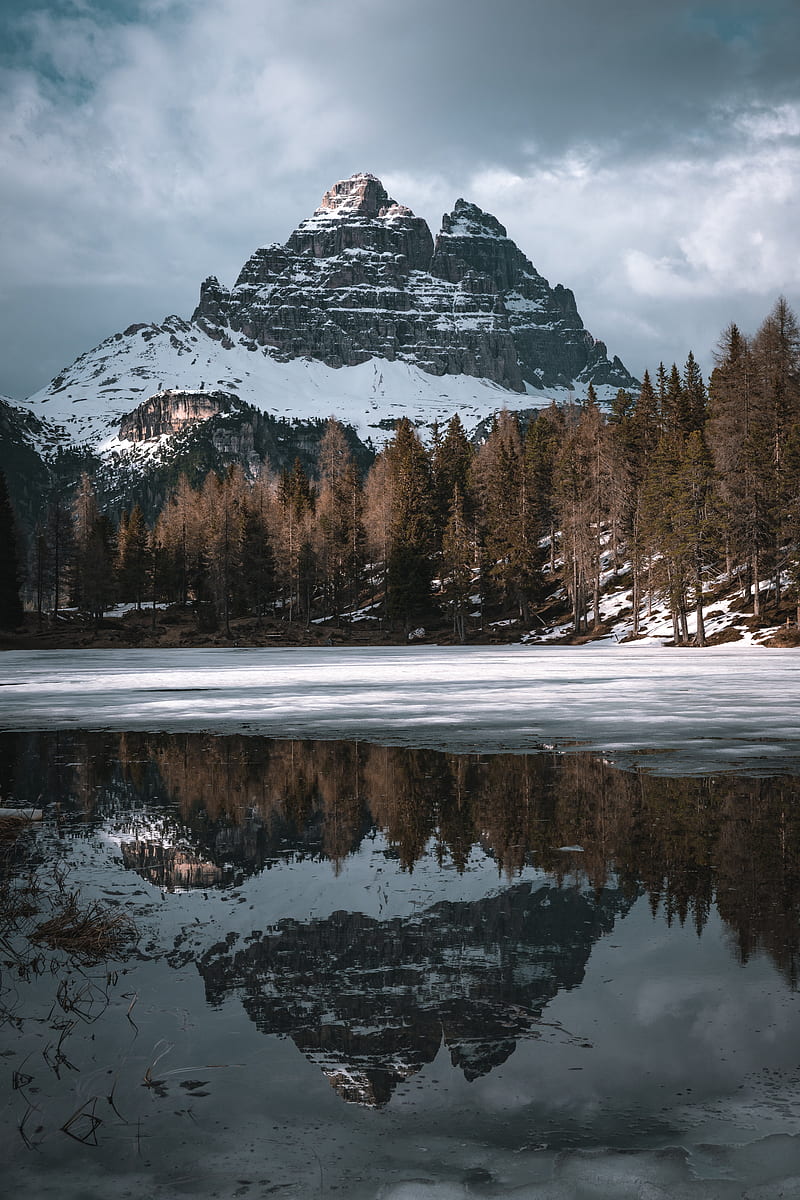 mountain, peak, forest, lake, reflection, nature, HD phone wallpaper