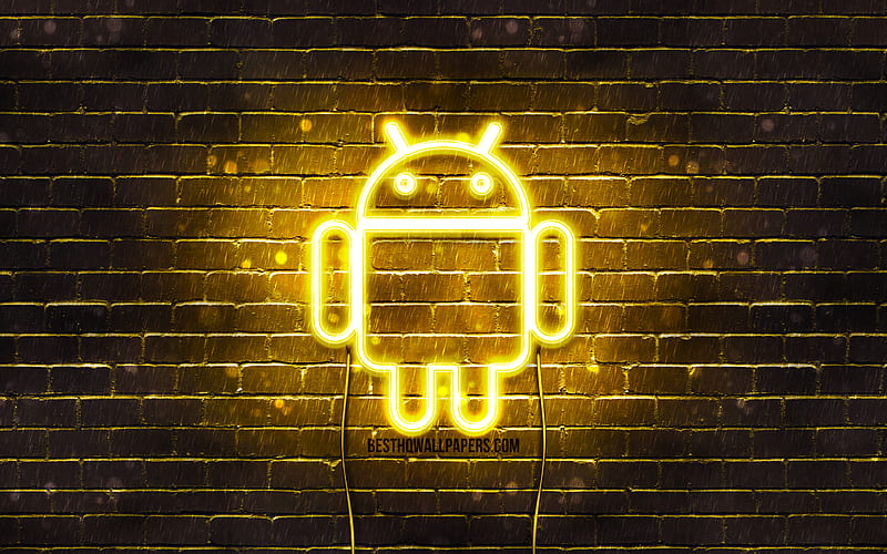 Android yellow logo yellow brickwall, Android logo, brands, Android neon logo, Android, HD wallpaper