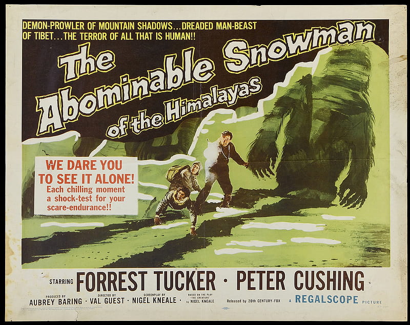 The Abominable Snowman, poster, himalayas, movie, abominable, cushing, 1957, tucker, HD wallpaper