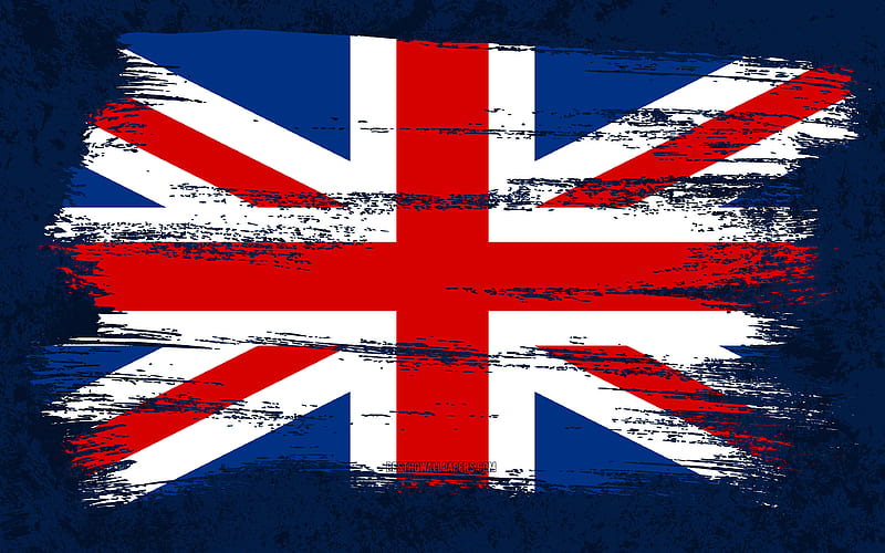 Flag of United Kingdom, grunge flags, Union Jack, European countries, national symbols, brush stroke, British flag, grunge art, United Kingdom flag, Europe, United Kingdom, UK flag, HD wallpaper
