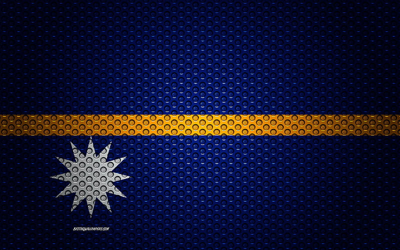 Flag of Nauru creative art, metal mesh texture, Nauru flag, national symbol, Nauru, Oceania, flags of Oceania countries, HD wallpaper