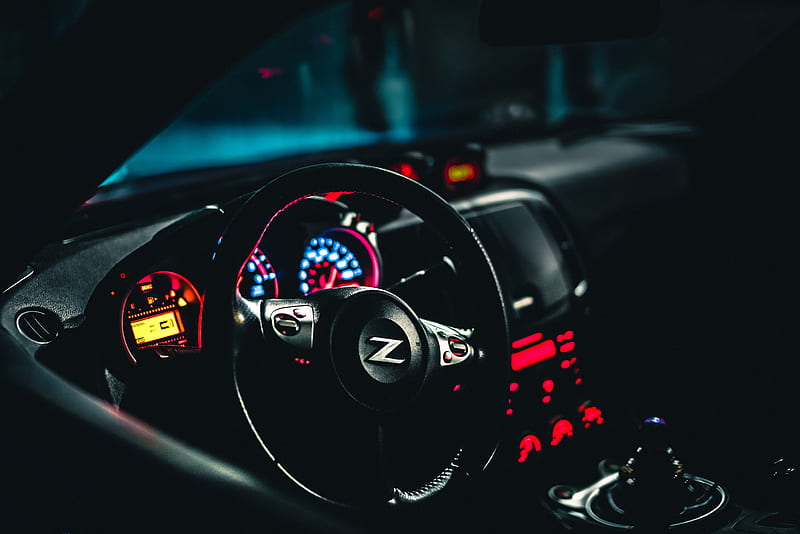 car, steering wheel, dashboard, backlight, black, HD wallpaper