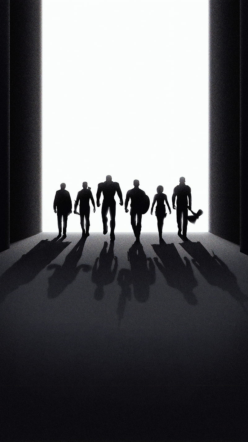 Avengers, avenger, black, endgame, marvel, shadow, superheroes, white, HD phone wallpaper