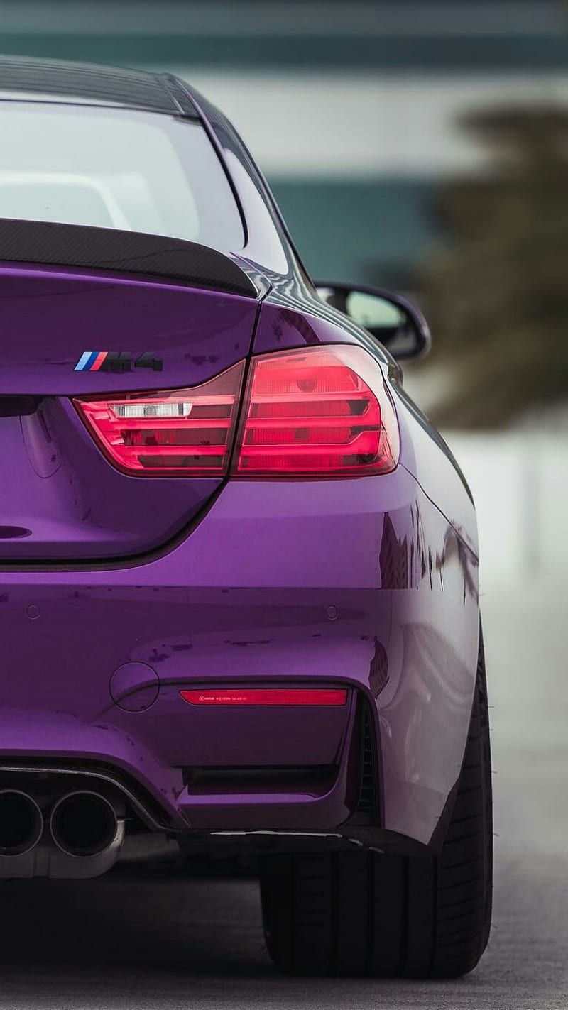 BMW M4, car, coupe, f82, purple, rear view, tuning, vehicle, HD phone wallpaper