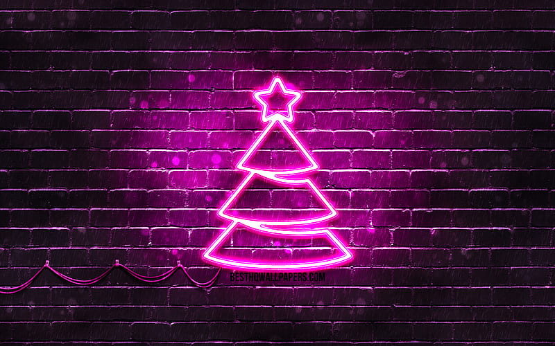 Purple neon Christmas Tree purple brickwall, Happy New Years Concept, Purple Christmas Tree, Xmas Trees, Christmas Trees, HD wallpaper