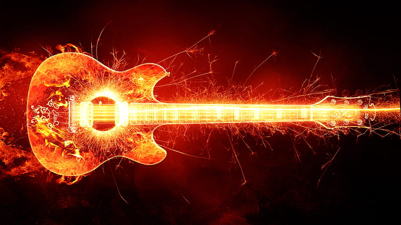 Blazing Guitar, guitar, flame, creative, graphics, instrument, HD wallpaper