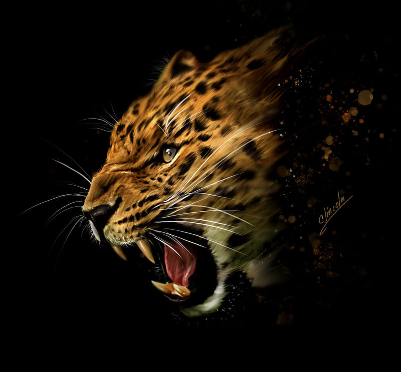 leopard, grin, aggression, art, HD wallpaper