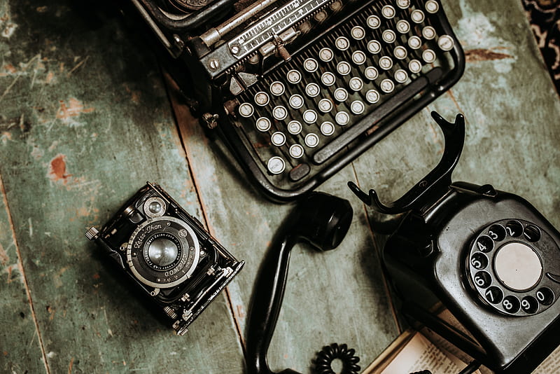 telephone, typewriter, old, retro, HD wallpaper