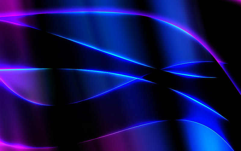 purple neon waves, creative, waves texture, neon lines, violet background, abstract waves, HD wallpaper
