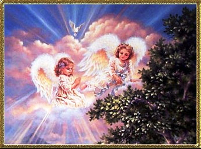 ángeles en el cielo, fantasía, aire, cielo, ángeles, luz, amigos, Fondo de  pantalla HD | Peakpx