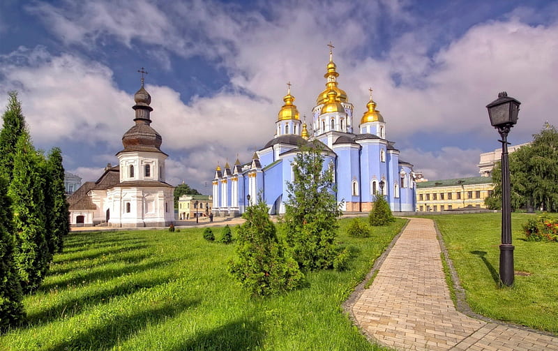 St Michael Cathedral Ukraine, religious, cathedrial, st michael, ukraine, HD wallpaper