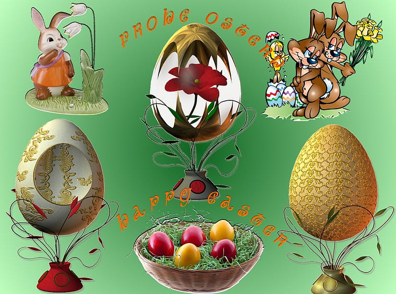 Happy Easter to my friends, egg, Easter, holiday, bunny, greeting, HD wallpaper