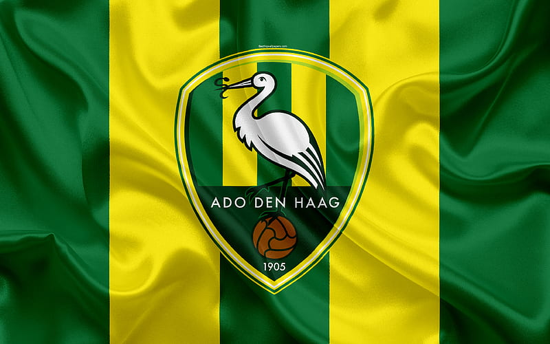 ADO Den Haag Dutch football club, logo, emblem, Eredivisie, Dutch soccer championship, Hague, Netherlands, silk texture, Den Haag FC, HD wallpaper