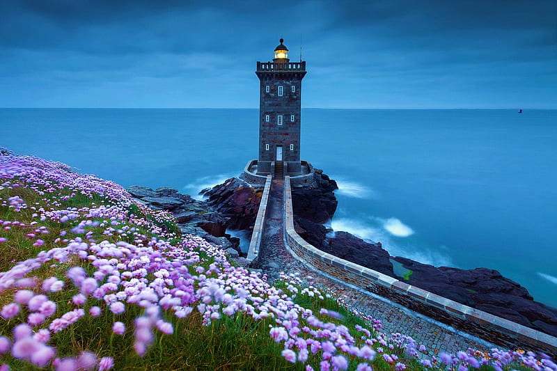 Lighthouse Spring, lighthouse, nature, landscape, HD wallpaper