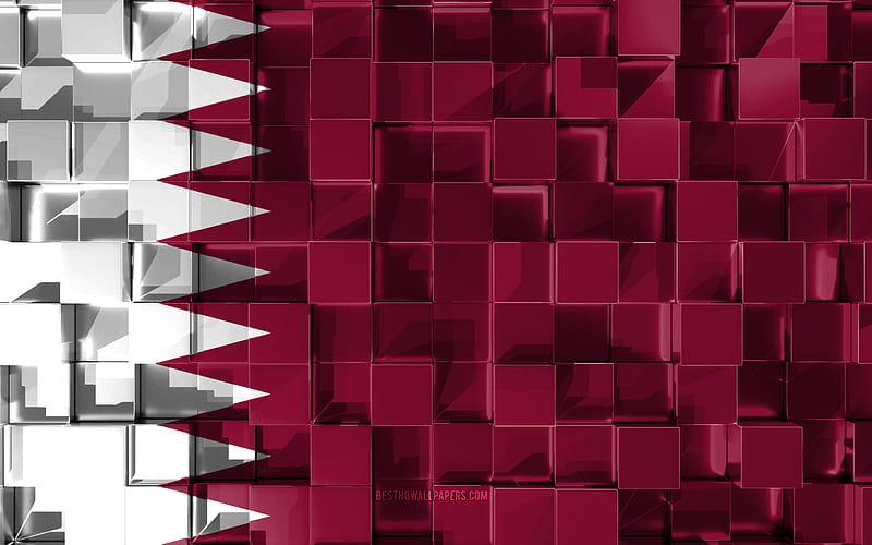 Flag of Qatar, 3d flag, 3d cubes texture, Flags of Asian countries, 3d art, Qatar, Asia, 3d texture, Qatar flag, HD wallpaper