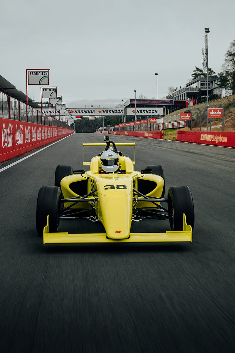 formula 1, sports car, bolide, yellow, race, sport, HD phone wallpaper