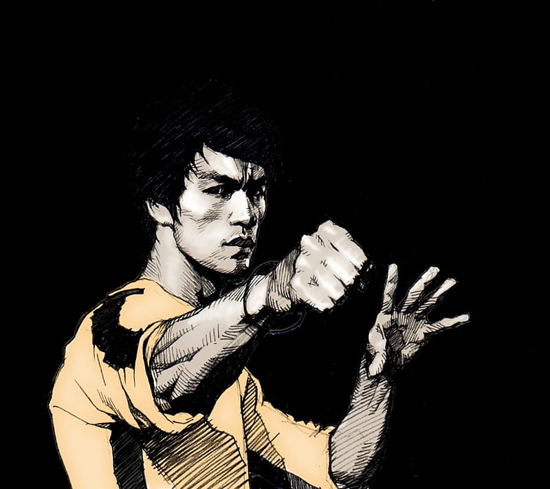 Grunge Bruce Lee, dark, fighter, hong kong, martial arts, yellow, HD wallpaper