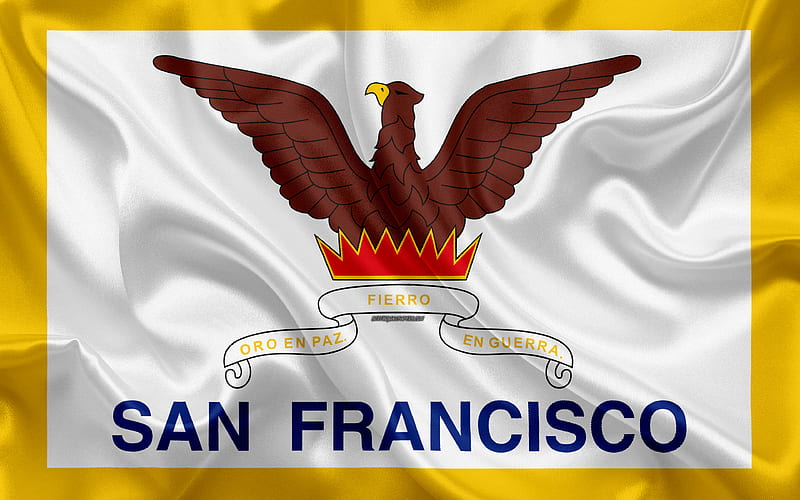 Flag of San Francisco silk texture, american city, white silk flag, San Francisco flag, California, USA, art, United States of America, San Francisco, HD wallpaper