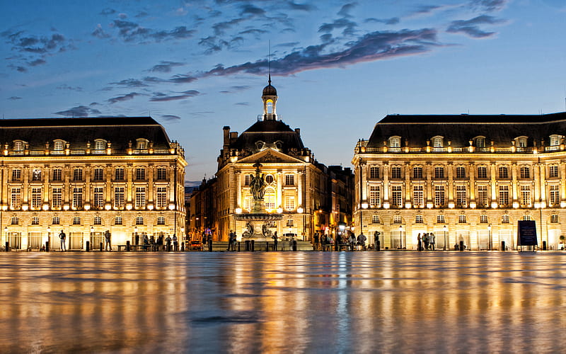 Bordeaux, Place de la Bourse, evening, sunset, landmark, Bordeaux cityscape, beautiful square, France, HD wallpaper