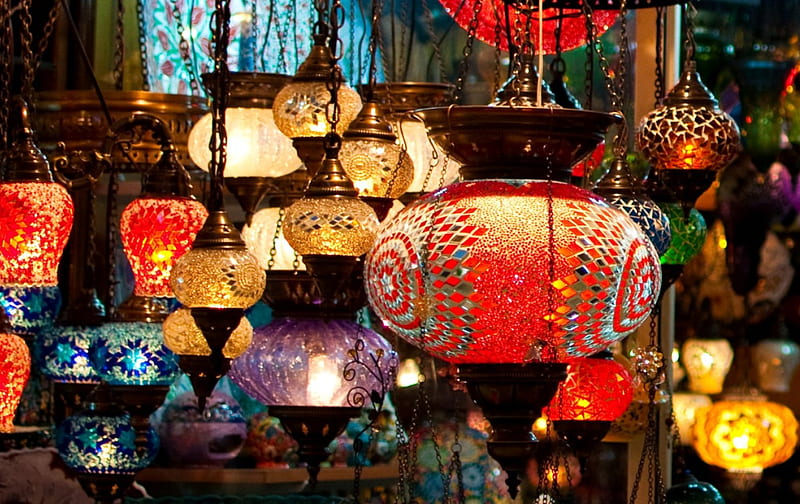Lanterns in the Grand Bazaar, the Grand Bazaar, Bazaar, color, Lanterns, HD wallpaper