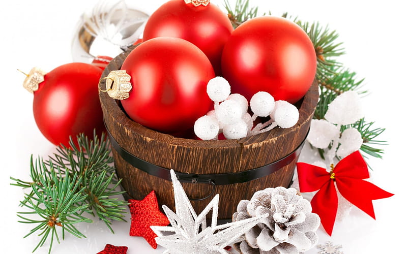 Merry Christmas!, globe, red, craciun, christmas, decoration, ball, green, basket, cone pine, white, HD wallpaper