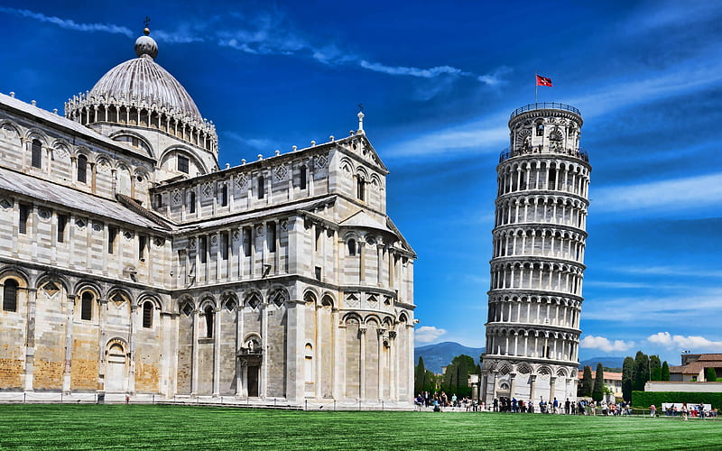 Leaning Tower of Pisa summer, bell tower, campanile, Piazza del Duomo, italian landmarks, Pisa, Italy, Europe, italian cities, HD wallpaper