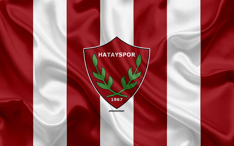 Hatayspor logo, silk texture, Turkish football club, red white flag, emblem, 1 Lig, TFF First League, Hatay, Turkey, football, HD wallpaper