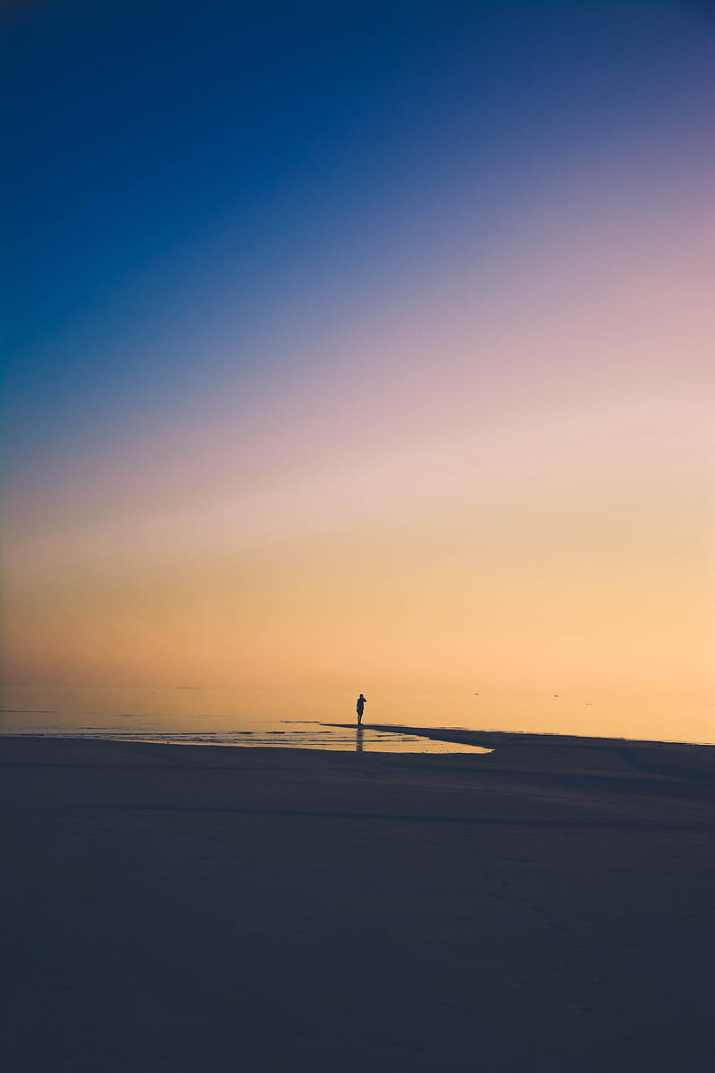 person standing on beach shore during golden time, HD phone wallpaper