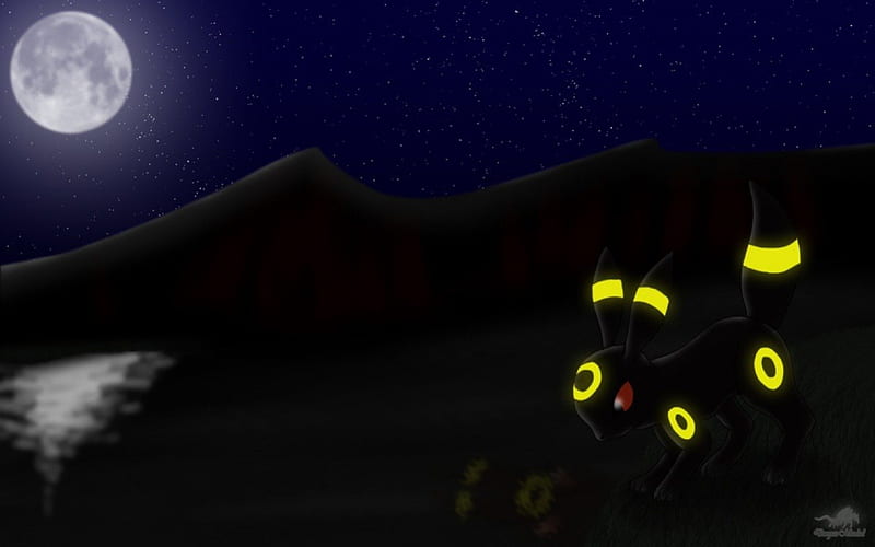 Moonlit Night Umbreon, umbreon, moon night, dark lake, dark, Moonlit, Dark night, HD wallpaper Moonlit Night Umbreon, umbreon, moon night, dark lake, dark, Moonlit, Dark night, HD wallpaper