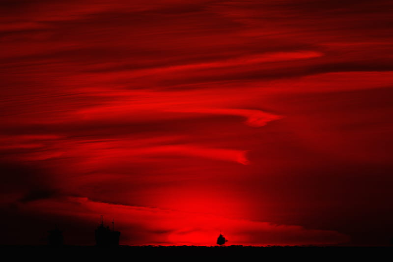 night, red, horizon, dark, ship, HD wallpaper