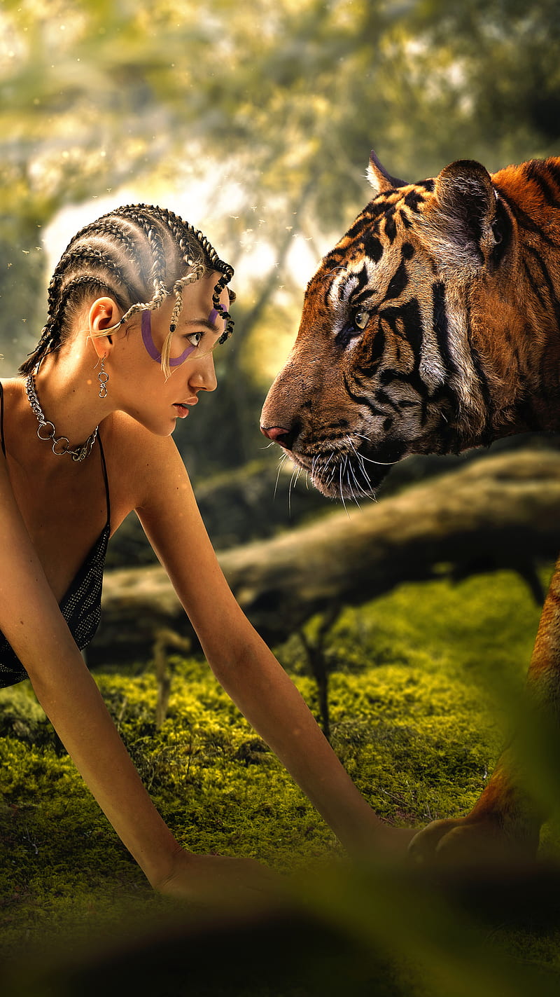 Eye Contact, brave, eyecontact, fear, friends, jungle, majestic, motivation, powerful, strengh, tiger, HD phone wallpaper