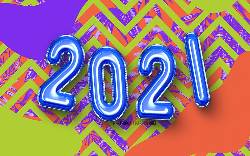Happy New Year 2021, 3D art, blue balloons digits 2021 blue digits, 2021 concepts, 2021 new year, 2021 on colorful background, 2021 year digits, HD wallpaper