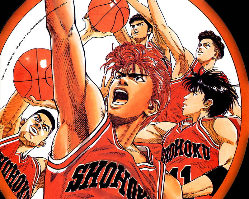 Shohoku starting 5, shohoku, basketbal, anime, team, slamdunk, HD wallpaper