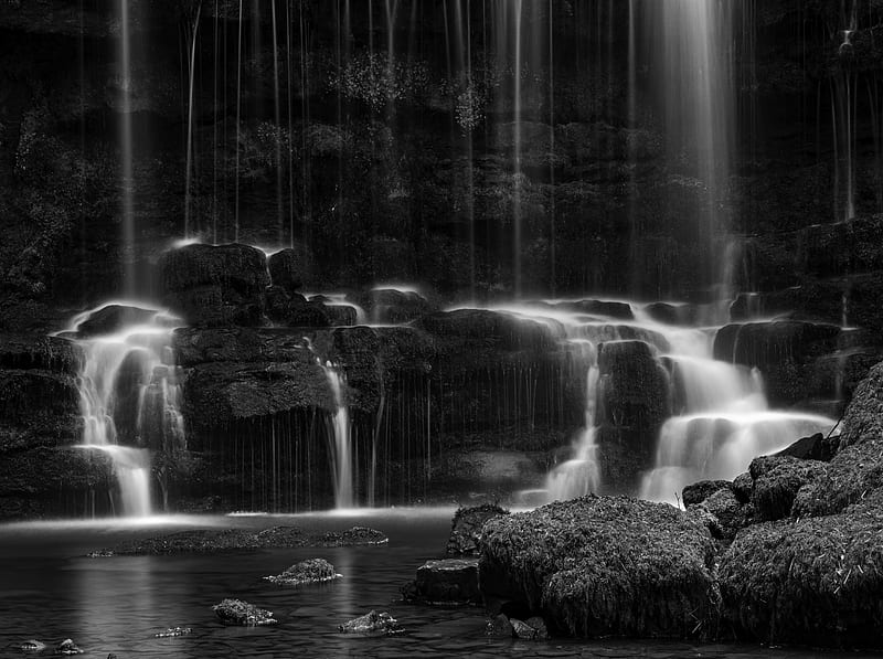 Nature Waterfall Long Exposure Black and White Ultra, Black and White,  Nature, HD wallpaper | Peakpx