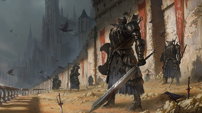 Dark Souls Sword Warriors Standing Near The Wall Of The Castle Games, HD wallpaper