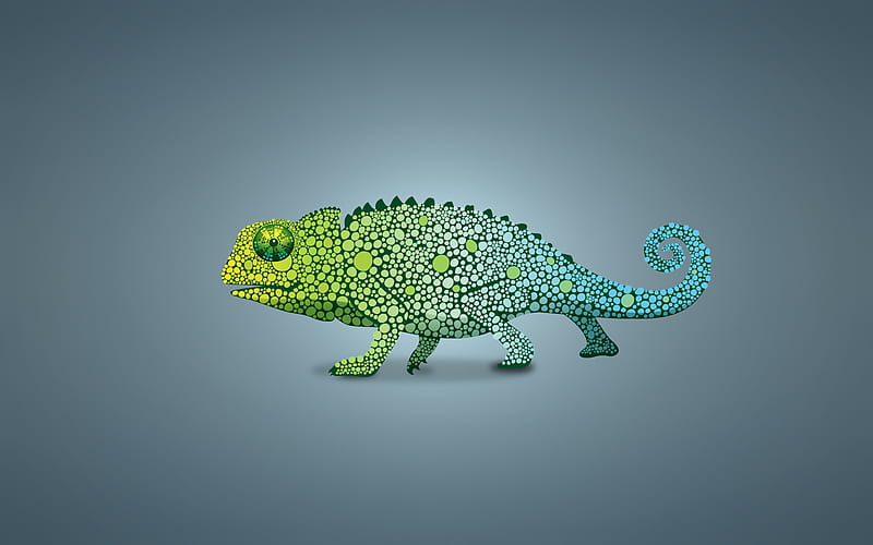 Chameleon, lizard, green, minimalism, blue, reptile, HD wallpaper