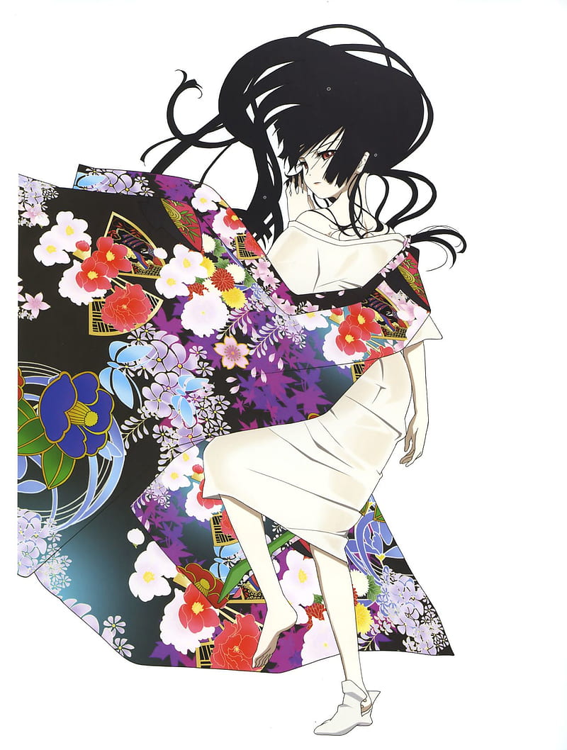Jigoku Shoujo, Enma Ai, dark hair, flowers, long hair, anime girls, anime, HD phone wallpaper