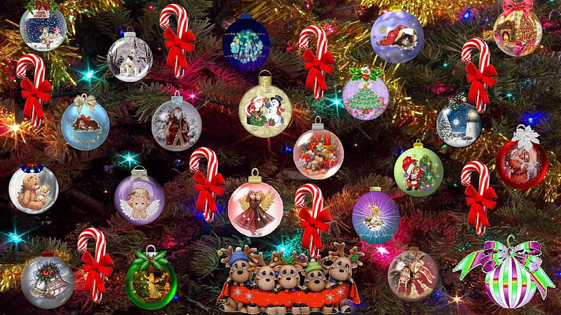 Trim the Tree, ornaments, candy, feliz navidad, christmas tree, holidays, christmas, holiday, celebration, cheer, winter, tree, festive, reindeer, candy cane, ornament, celebrate, HD wallpaper