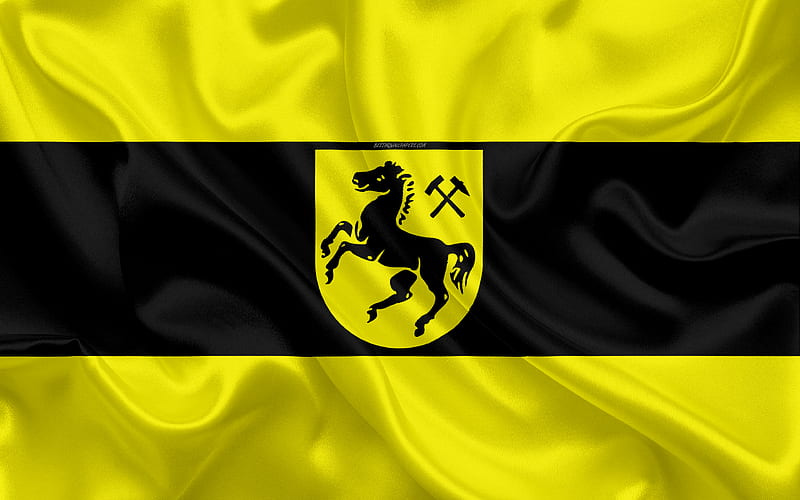 Flag of Herne silk texture, black yellow silk flag, coat of arms, German city, Herne, North Rhine-Westphalia, Germany, symbols, HD wallpaper