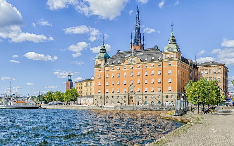 Stockholm, Sweden, cityscape, summer, old houses, architecture, Riddarholm Church, HD wallpaper