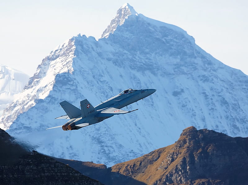 The EIGER Sanction, f18, fighter, hornet, mountain, swiss, recon, military, jet, eiger, HD wallpaper