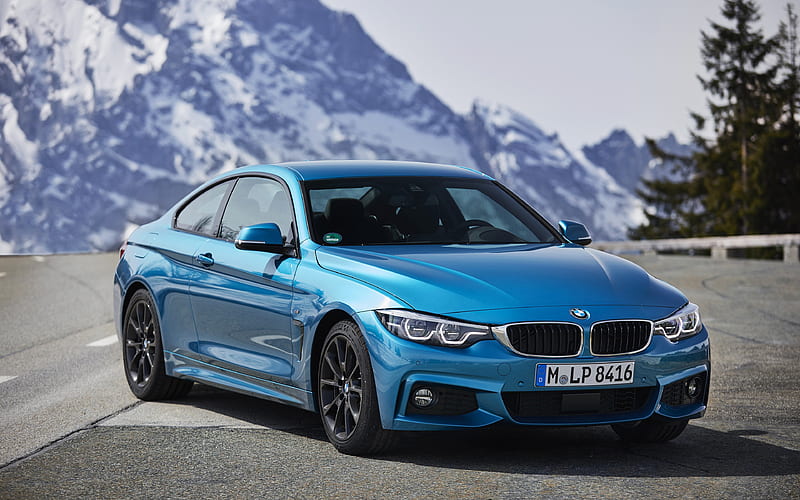 BMW 4, 2017 sports coupe, sky blue m4, mountains, highway, German cars, BMW, HD wallpaper