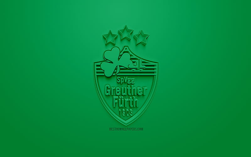 SpVgg Greuther Furth, creative 3D logo, green background, 3d emblem, German football club, Bundesliga 2, Furth, Germany, 3d art, football, stylish 3d logo, HD wallpaper